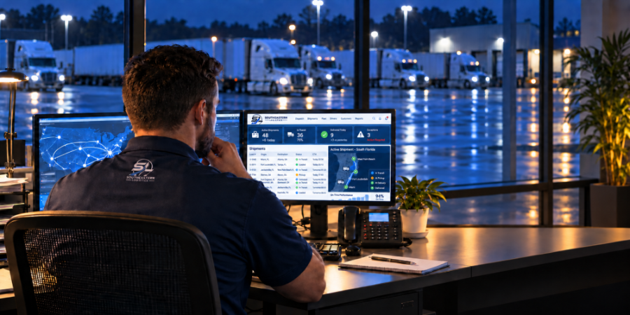 Dispatcher monitoring active South Florida shipments overnight